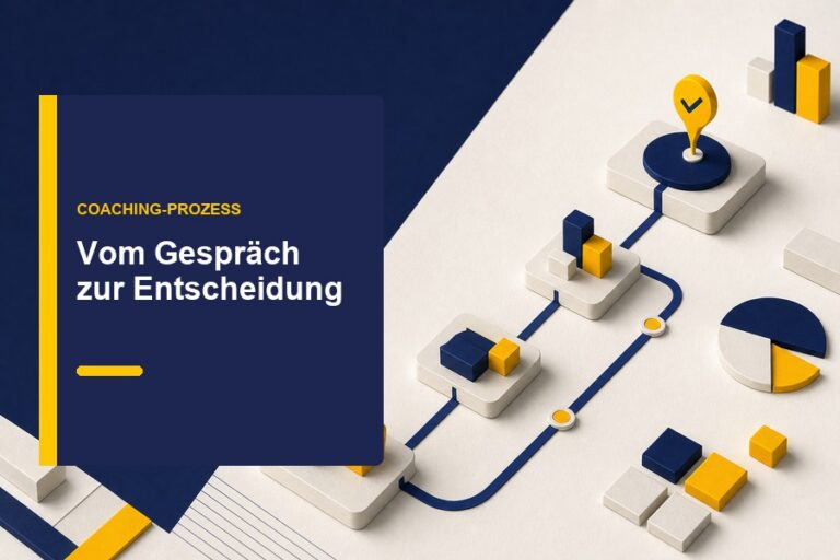 Titelbild zum Ratgeber Coaching-Prozess gestalten mit Entscheidungspfad und der Aussage „Vom Gespräch zur Entscheidung“.