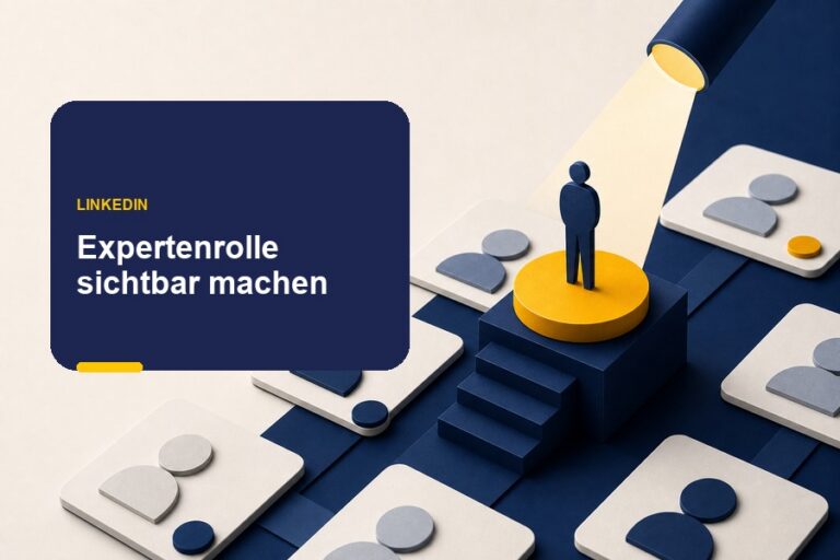 Titelbild zum Ratgeber LinkedIn Positionierung mit Dokument, Diagramm und klarer Expertenrolle.