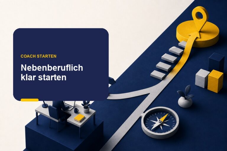 Titelbild zum Ratgeber Nebenberuflich als Coach starten mit Klarheitsreihenfolge und Checklistenmotiv.