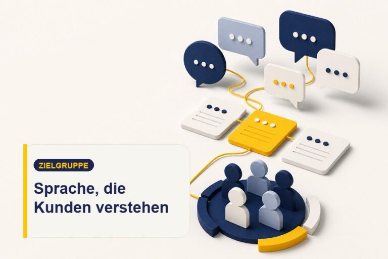 Titelbild mit Sprechblasen zur Übersetzung von Expertensprache in Kundensprache.