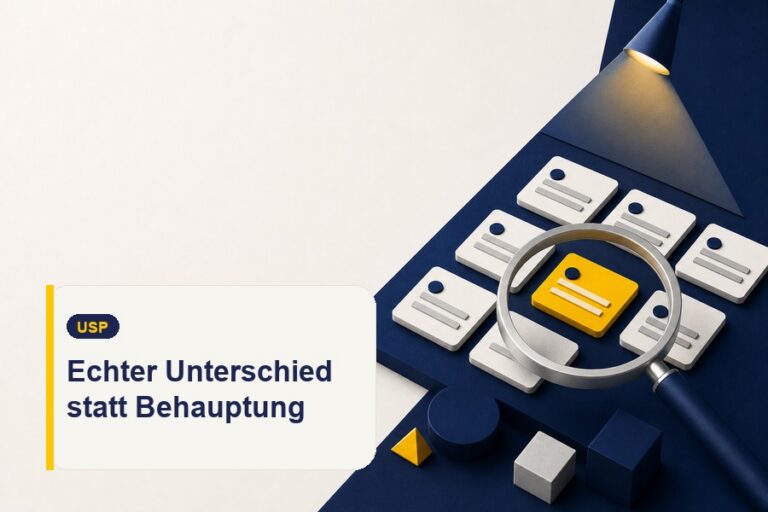 Titelbild mit verdichteter Aussagekarte zum Thema USP herausarbeiten.