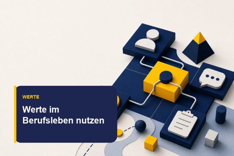 Titelbild zum Ratgeber Werte im Berufsleben mit Wertekarte, Arbeitsprinzipien und klarer Kommunikation.